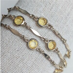 Anne Klein Gold Tone Yellow Crystal Bracelet Chain Link Triple Strand New W/Tags